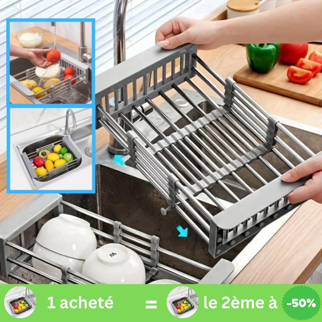 Évier Égouttoir PolyFlex™ Extensible en Acier Inoxydable - Ma cuisine parfaite